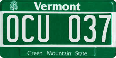 VT license plate OCU037