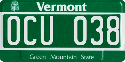 VT license plate OCU038