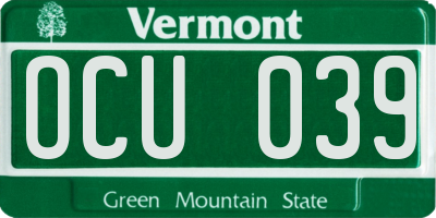 VT license plate OCU039