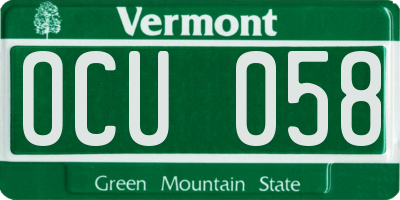 VT license plate OCU058