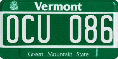 VT license plate OCU086