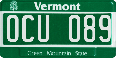 VT license plate OCU089