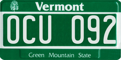 VT license plate OCU092