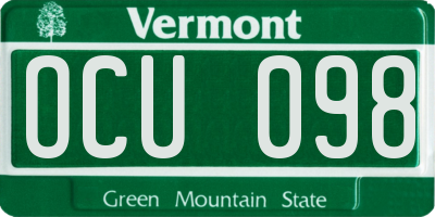 VT license plate OCU098