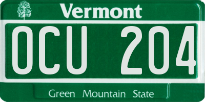 VT license plate OCU204