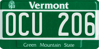 VT license plate OCU206