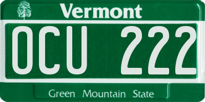 VT license plate OCU222