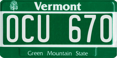 VT license plate OCU670