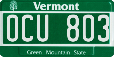 VT license plate OCU803