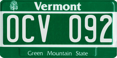 VT license plate OCV092