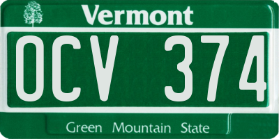 VT license plate OCV374