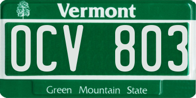 VT license plate OCV803