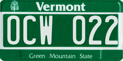 VT license plate OCW022