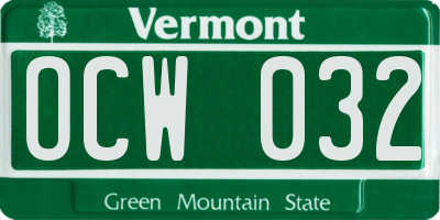 VT license plate OCW032