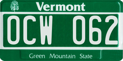 VT license plate OCW062