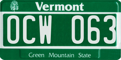 VT license plate OCW063