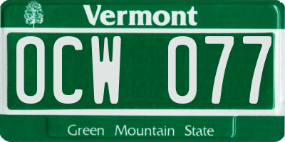 VT license plate OCW077