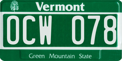 VT license plate OCW078