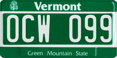 VT license plate OCW099