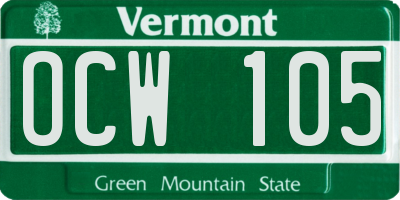 VT license plate OCW105