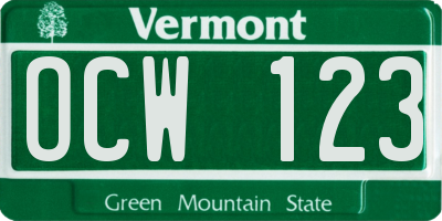 VT license plate OCW123