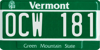 VT license plate OCW181