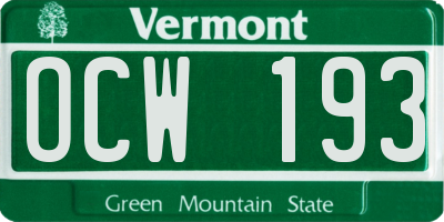 VT license plate OCW193