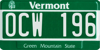 VT license plate OCW196