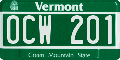 VT license plate OCW201