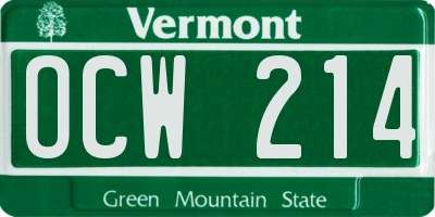VT license plate OCW214