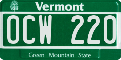 VT license plate OCW220