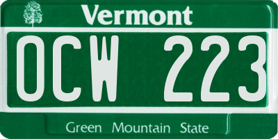 VT license plate OCW223