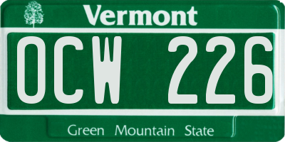 VT license plate OCW226