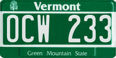 VT license plate OCW233