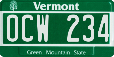 VT license plate OCW234