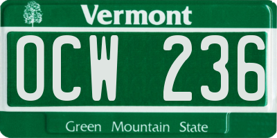 VT license plate OCW236