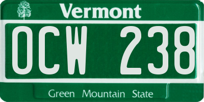 VT license plate OCW238