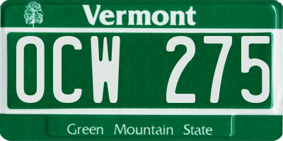 VT license plate OCW275