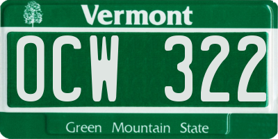 VT license plate OCW322