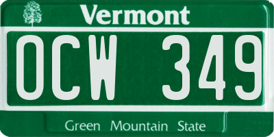 VT license plate OCW349