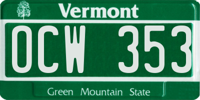 VT license plate OCW353