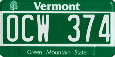VT license plate OCW374