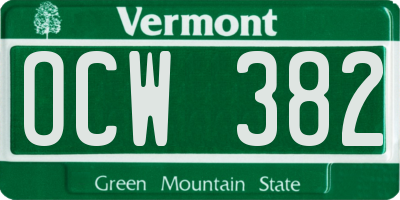 VT license plate OCW382