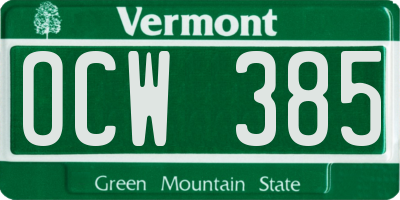 VT license plate OCW385