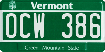VT license plate OCW386