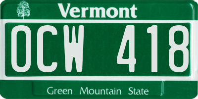 VT license plate OCW418