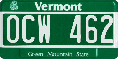 VT license plate OCW462