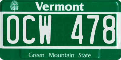 VT license plate OCW478