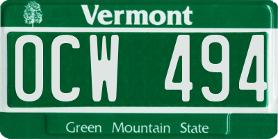 VT license plate OCW494