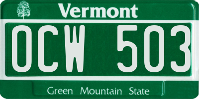 VT license plate OCW503
